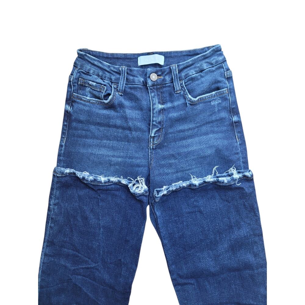 VERVET Blue Women's High Rise Distressed Flare Jeans Size 27 Dark Wash Raw Hem